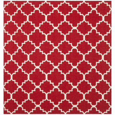 Rodgers Hand Woven Flat Weave Wool/Cotton Geometric Rug in Red/Ivory