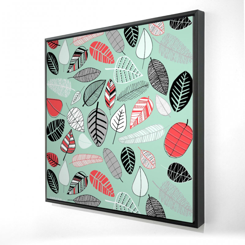 Reproduction de motifs de feuilles turquoise sur toile