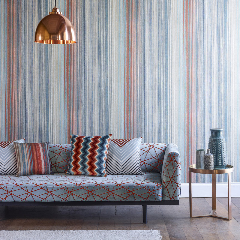 Stripe 1005m x 68.6cm Wallpaper Roll, Teal/Sedona/Rust