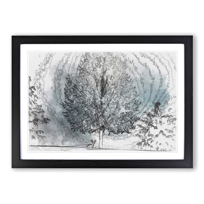 Hare in a Winter Forest in Abstract - Picture Frame Graphic Art Print on MDF, 48cm H x 65cm W x 2cm D, Black Framed