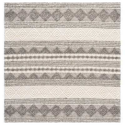 Jacques Hand Woven Wool/Cotton Striped Rug in Gray/Ivory