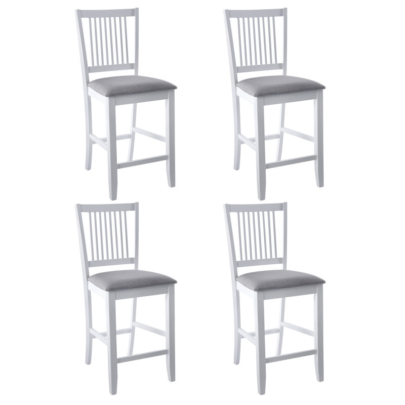 Chic Slat Back Wooden Counter Stools with Upholstered Seats, White, 4