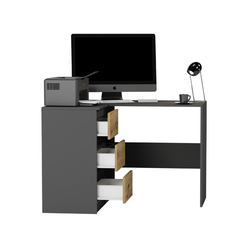 Ardeleana L-Shaped Computer Table, Black/Brown, Left Hand Return