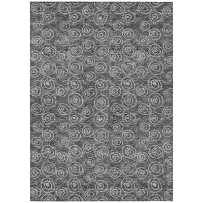 5' X 8' Gray Charcoal And Silver Geometric Washable Indoor Outdoor Area Rug