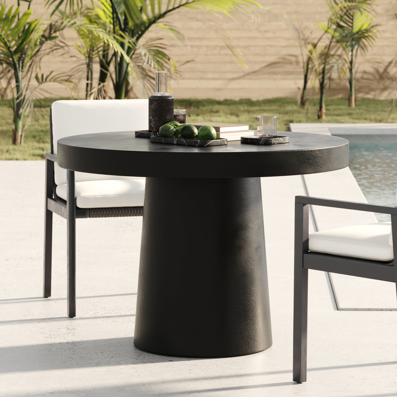 Prevelly 43" Concrete Round Dining Table, Black