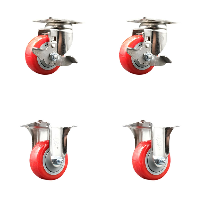 Ensemble de 4 roulettes en polyuréthane, Rouge