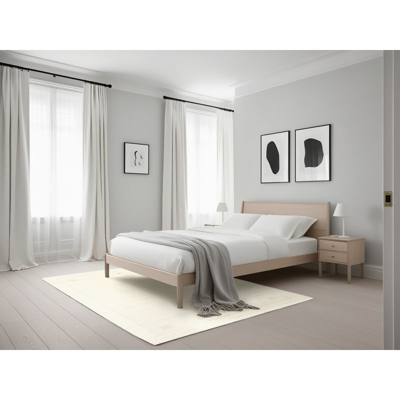 Tapis de zone crème contemporaine, Rectangle 5 pi x 7 pi