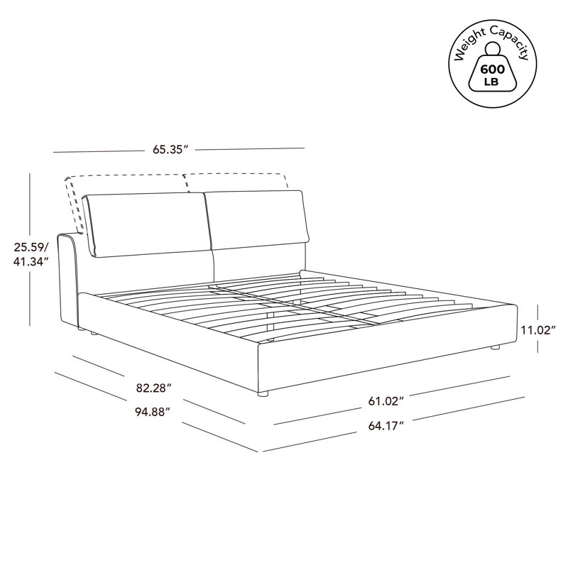 Amaryn Adjustable Pillow-Back Upholstered Platform Bed, Queen
