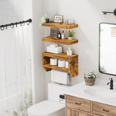 Ensemble de 3 tablettes flottantes pour salle de bain pour salle de bain - Ensemble de 3 tablettes de rangement pour papier hygiénique Farmhouse