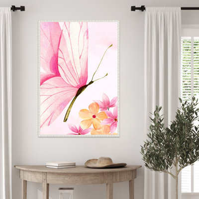 «Pink Floral Butterfly» par Saskatoon, reproduction d'art sur toile encadrée
