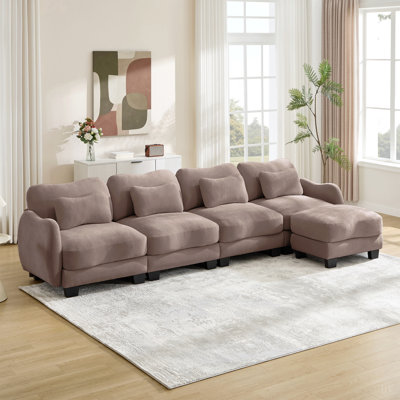 Canapé surdimensionné en forme de L à 4 places en chenille, avec 4 coussins de taille exquise et 1 repose-pieds mobile, conception incurvée ergonomique, canapé modulaire facile à assembler pour le bureau du salon