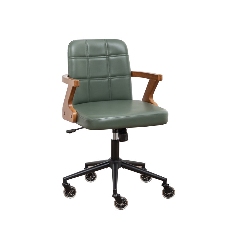 Lundgren Mordern Upholstered Task Chair with Bamboo Arms, Green