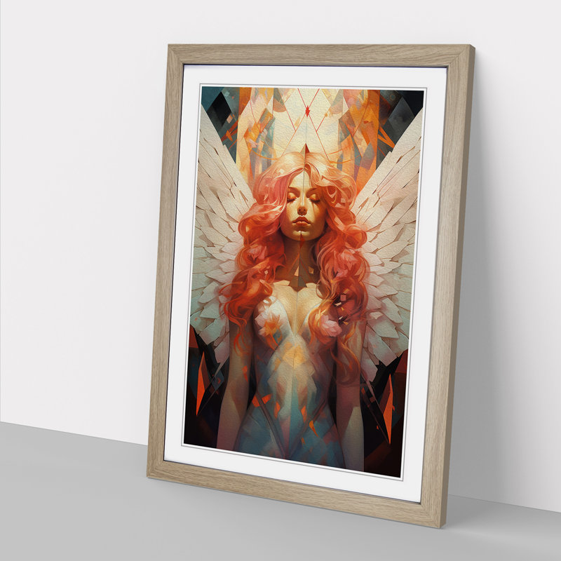XYZ-FRM-V1223-1823 Angel Geometric - Single Picture Frame Print on Wood, 64cm H x 46cm W x 2cm D, Oak