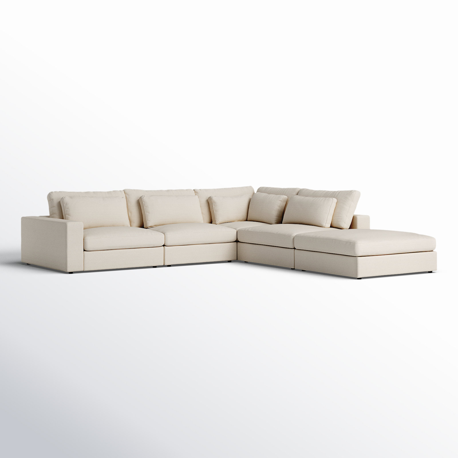 Bridgette 5 - Piece Upholstered Modular Sectional, Clairmont Ivory Textured Chenille, Right Arm Facing