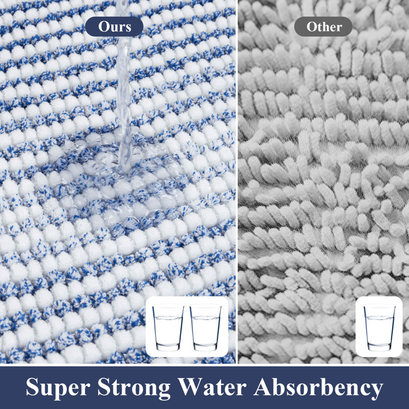 Ensemble de 4 tapis de bain en microfibre absorbante douce avec envers antidérapant (ensemble de 4), Bleu / blanc