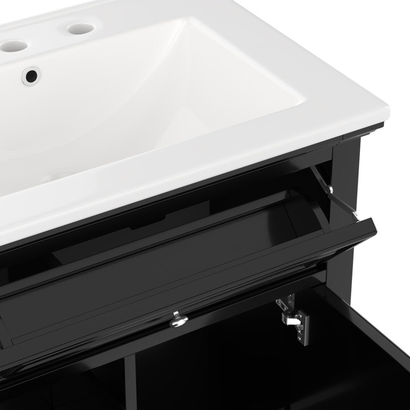 Meuble-lavabo 24 po avec lavabo, meuble-lavabo avec un tiroir rabattable et deux tiroirs, tablette réglable, bois massif et panneau de fibres à densité moyenne