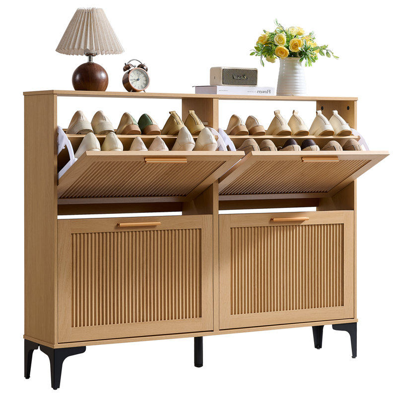 Armoire de rangement cannelée à 4 tiroirs cannelés, chêne naturel, 1 pièce, Natural Oak