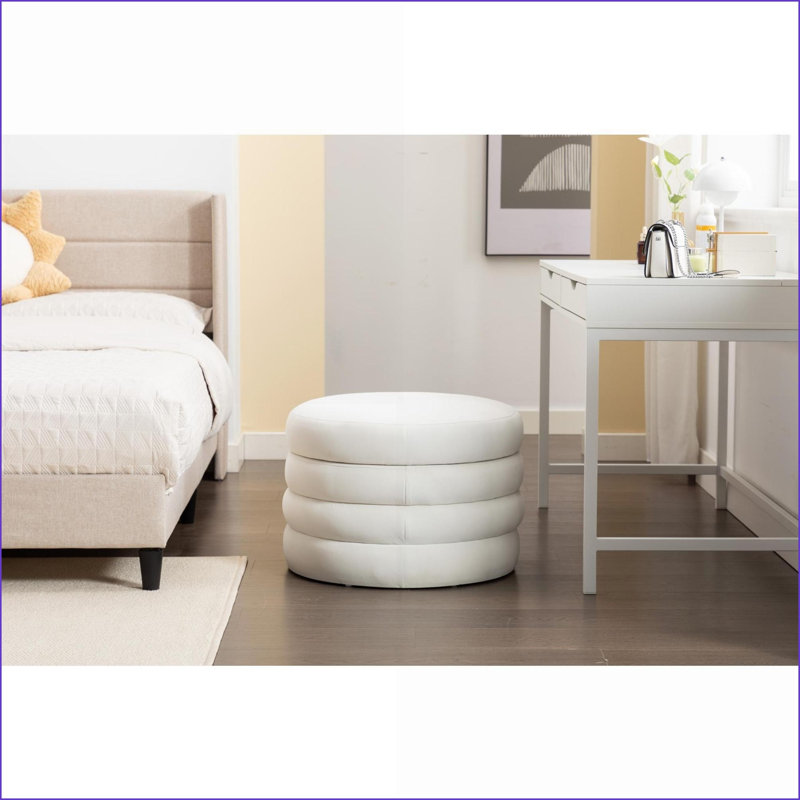 Ottoman with Storage &amp; Reversible Cover – No Assembly, 24.41'' Wide for Bedroom, Makeup | Ivory | Velvet, Velvet - White