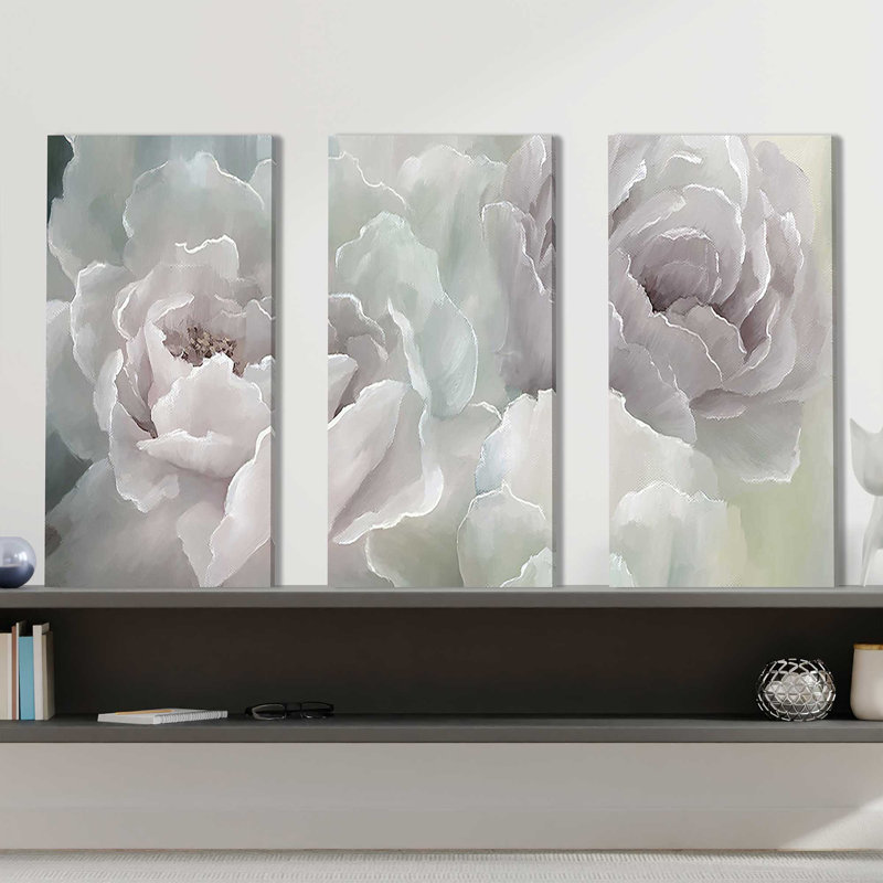 «Peony Lace», reproduction sur toile 3 pièces, H 32 po x l 48 po x P 1 po