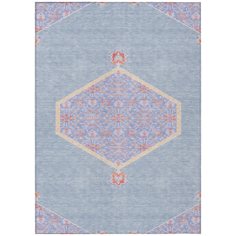 Denim Blue Flat Woven Washable Rectangular Rug 3' x 5'