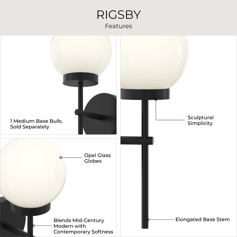 Rigsby Matte Black 1-Light Wall Sconce, Matte Black