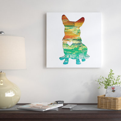 « ink silhouette corgi », reproduction d’impression sur toile tendue en vert