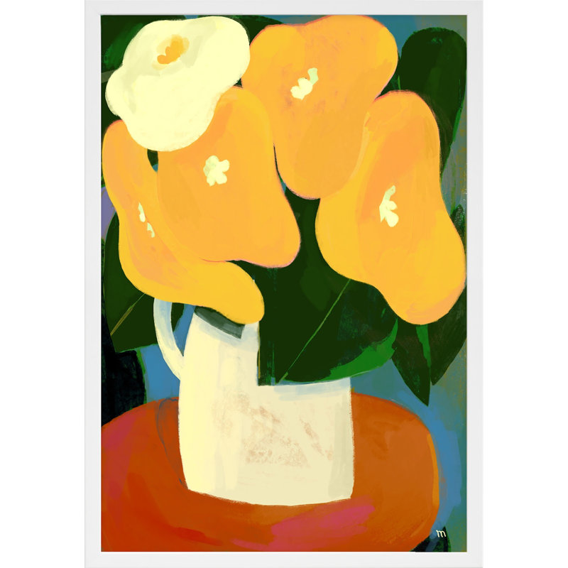My Yellow Flowers Painting by StudioM, White Framed, 20" H x 14" W x 1.25" D