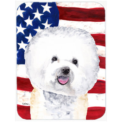 Planche à découper en verre « American Flag » aux États-Unis avec Bichon frisé trinx