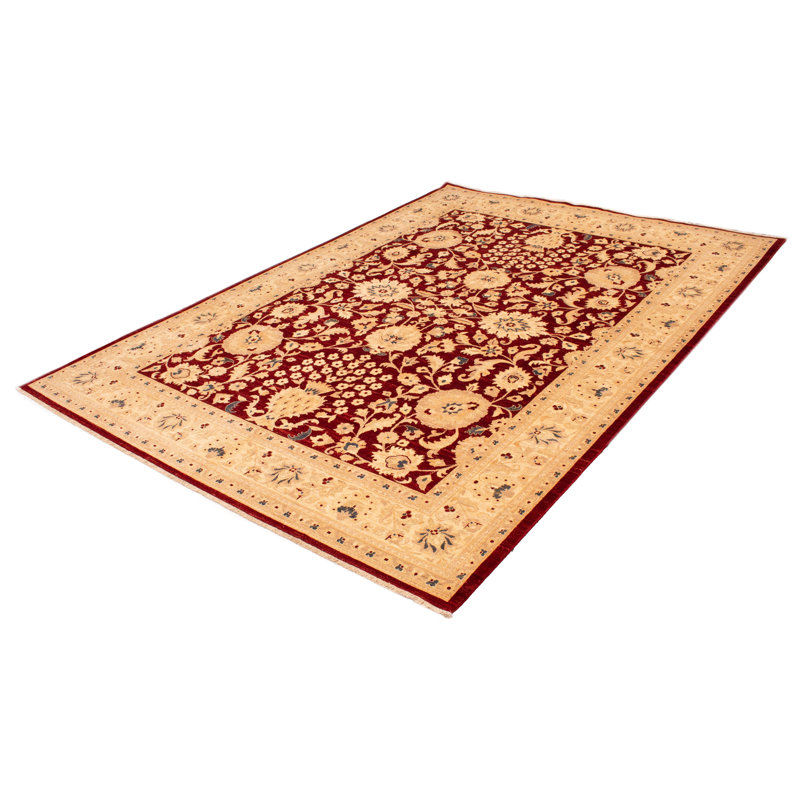 Tapis rouge foncé en laine noué à la main de conception unique nouvel âge 10 pi x 14 pi Widefield