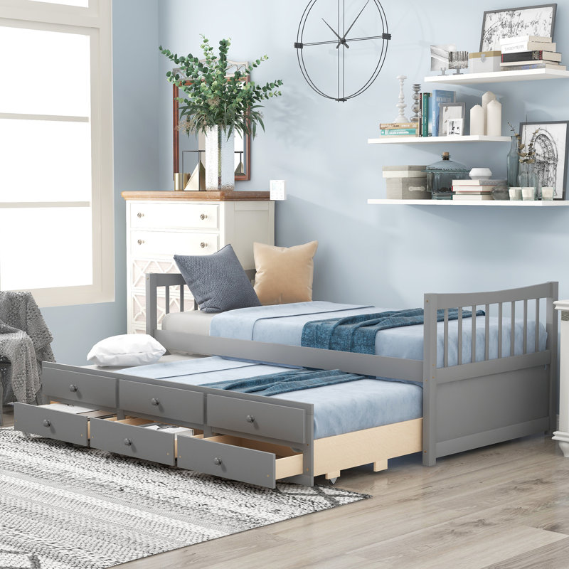 Lit de jour avec couchette et tiroirs, Lit simple, Gris