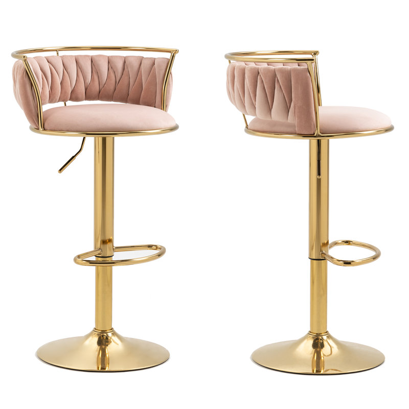 Christal Height Adjustable Swivel Bar Stool, Pink, Gold