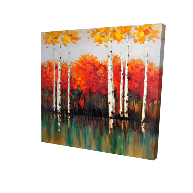 Birches by Fall Canvas | Green Trees Bedroom Decor Art