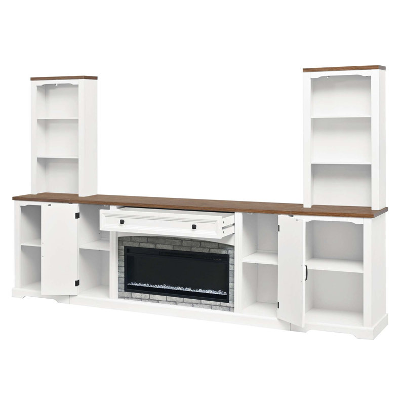 Meuble audio-vidéo 3 pièces avec foyer électrique pour téléviseur de 70 po ou moins, White
