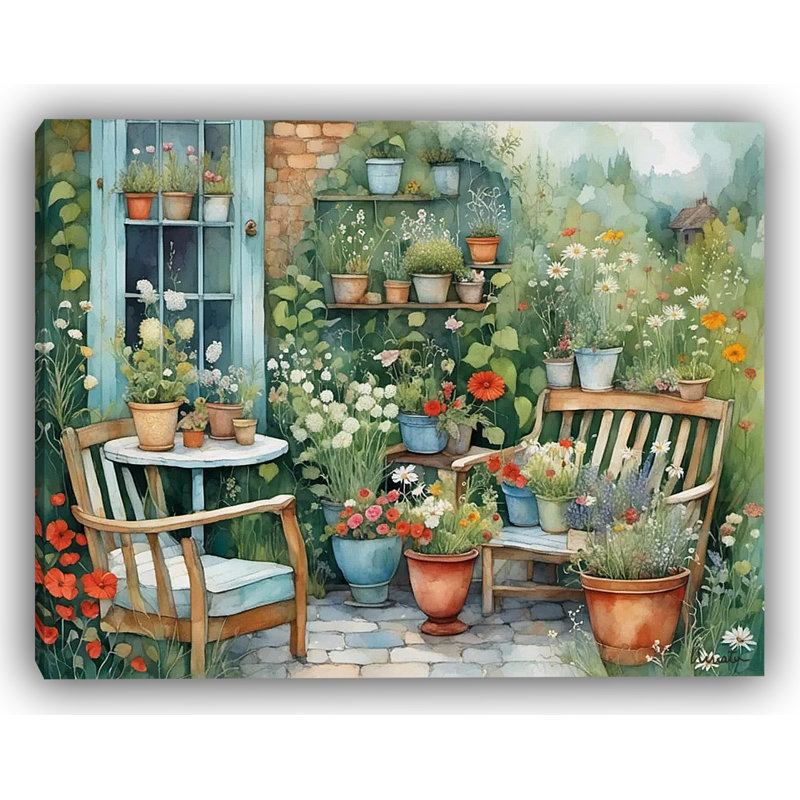 Patio Garden Still Life - Toile tendue, art mural, H 16 po x l 20 po