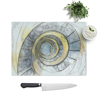 Tempered Glass Yellow Spiral Staircase in Abstract Chopping Board