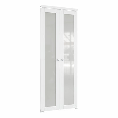  Porte française pivotante en bois massif 48 "x 80" à 1 verre givré avec quincaillerie d'installation (idéal pour placard, garde-manger, buanderie, salle de bain)