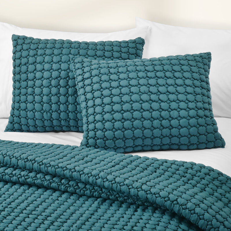Ensemble de courtepointe Marshmallow Puff, Courtepointe pour lit simple + 1 taie décorative , Sarcelle