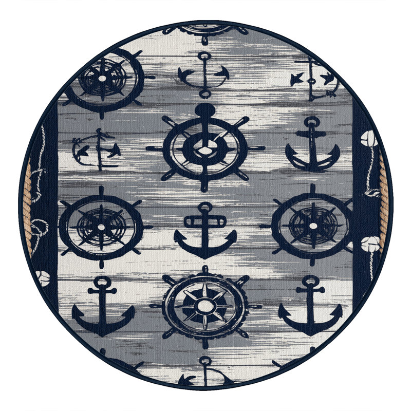 Washable Industrial Nautical Plus Coastal Area Rug, Square 8'