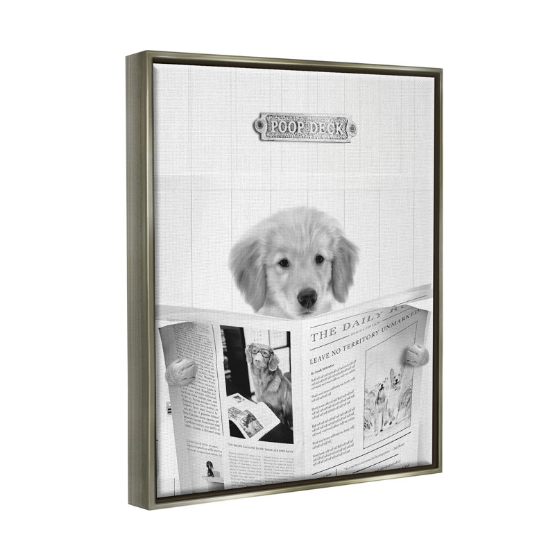 Chien de salle de bain Poop Deck, Cadre flottant gris lustré, H 21 po x l 17 po x P 1,7 po