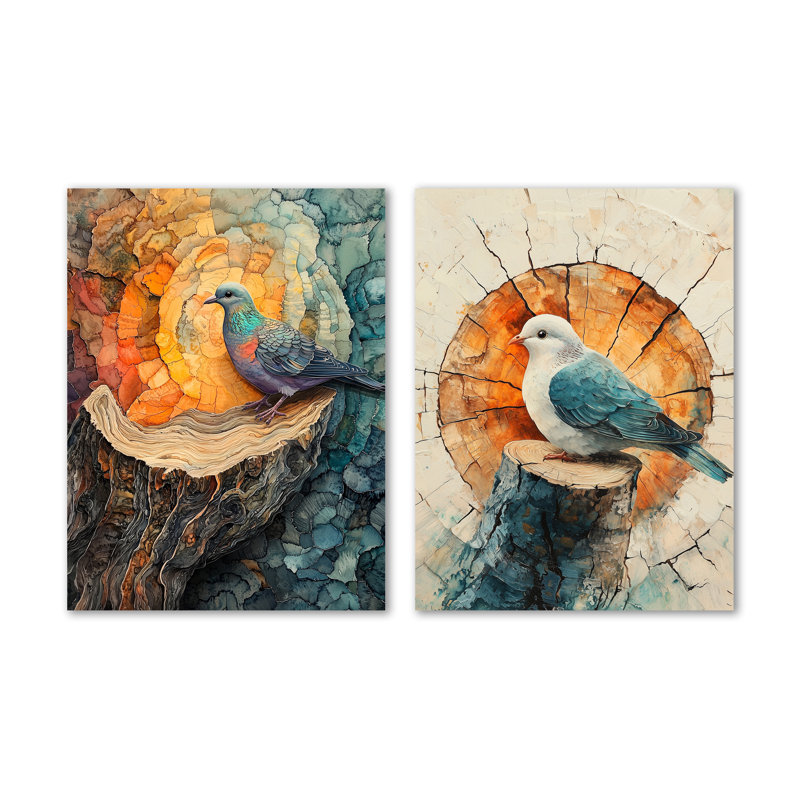 «Dove Animal at the Forest on Slide I - Birds», ensemble de 2 reproductions d'art mural en métal, 32" H x 48" W