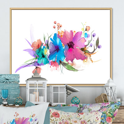 " Purple To TurquoiseBrush Flowers " Painting Print