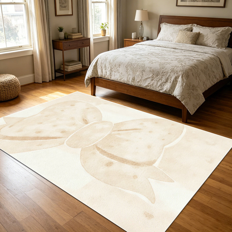 1PC Bowknot Polka Dot Neutral Beige area rugs for Living Room, Soft and Comfortable, Suitable for all seasons, easy-to-maintain, machine washable Indoor floor mat, Under Table Farmhouse suitable for dining room, bedroom, entryway, kitchen, patio,