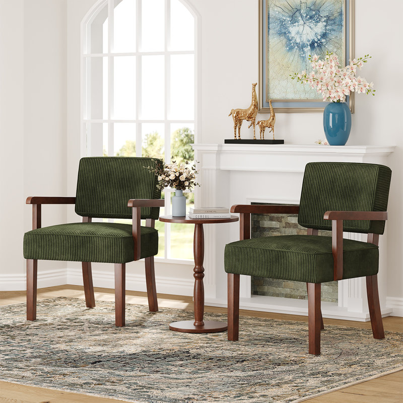 Soave 32.6'' Tall Velvet Accent Chairs Sets for Living Room, Accent Armchair with End Table, Green