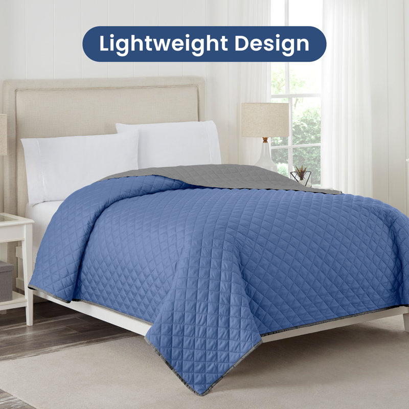 Martex Reversible Coverlet, Twin, Ceil Blue/Gray
