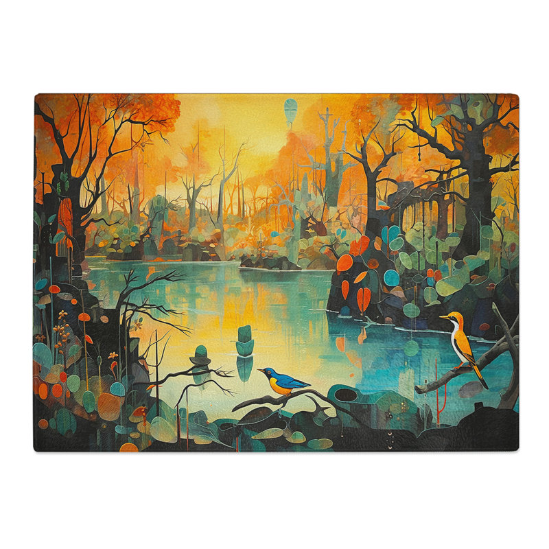 Birds at a Pond  Glass Chopping Board
