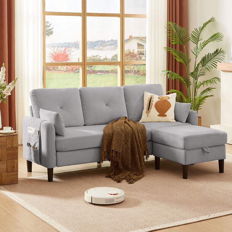 Elmaleh 3 - Piece Upholstered Sectional, Gray Polyester Blend