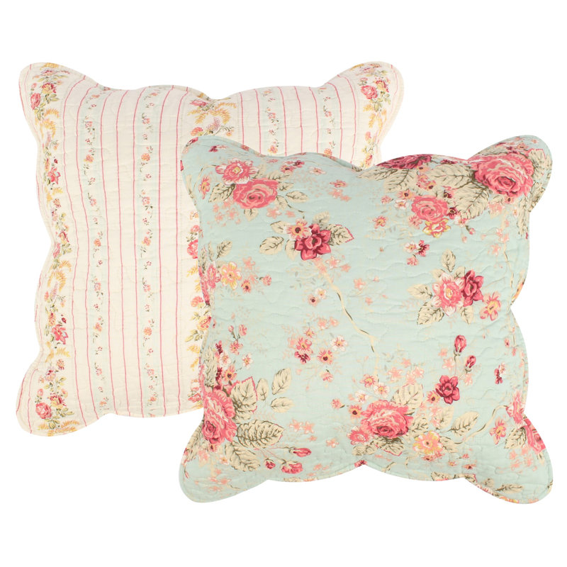 Greenland Home Fashions Antique Rose Blue Decorative Pillow Pair 18"x18" 100% Cotton Quilted Cover with Polyester Inserts