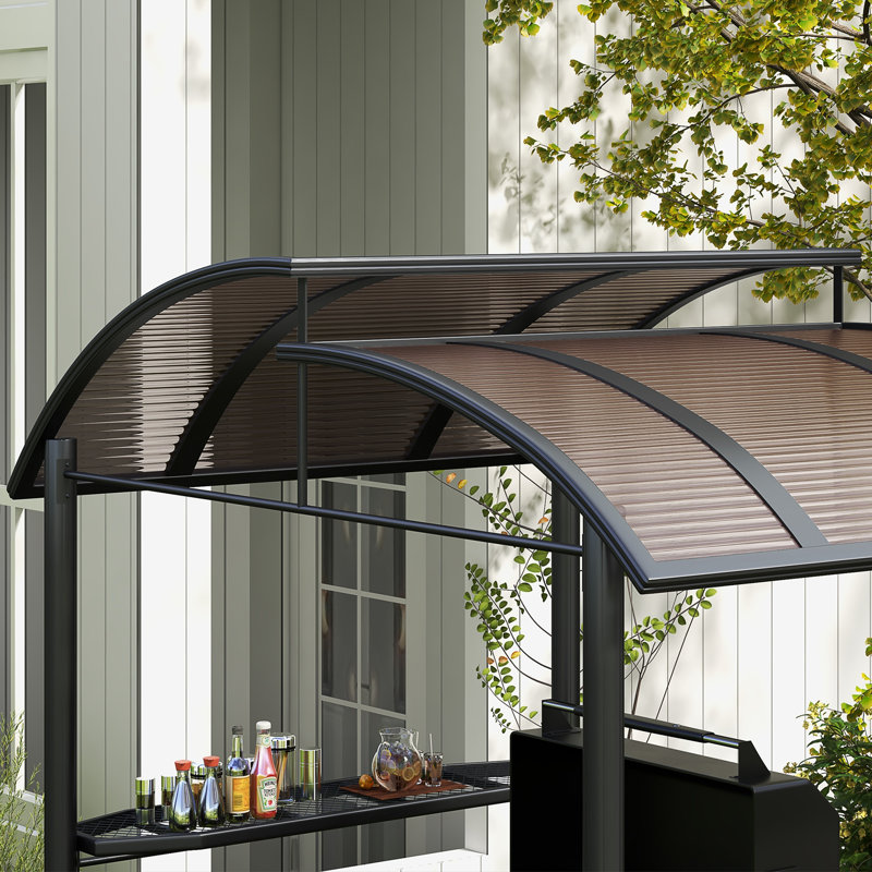 Fairhaven BBQ Patio Canopy Gazebo with Interlaced Polycarbonate Roof 2 Shelves