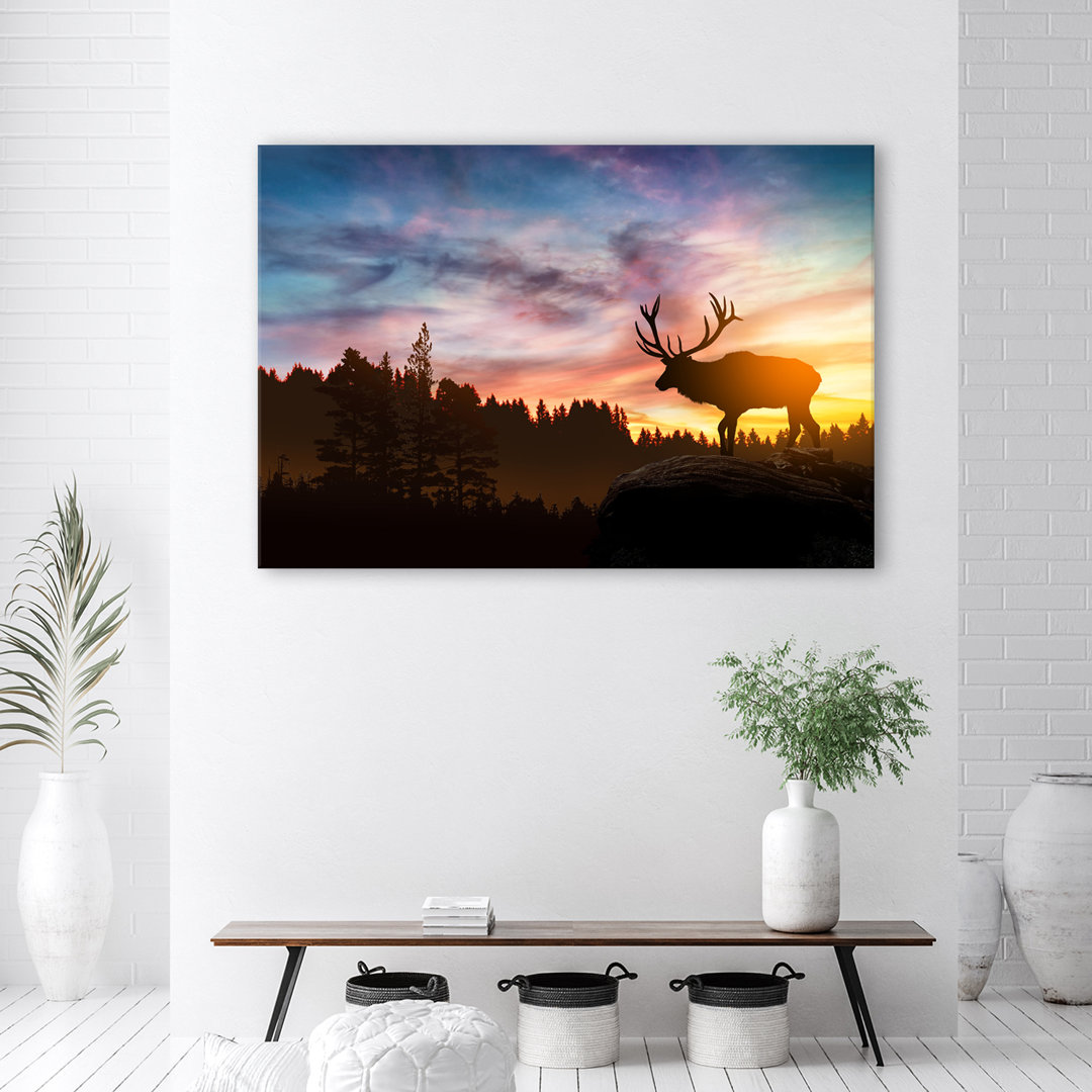 Leinwandbild Deer at Sunset Art