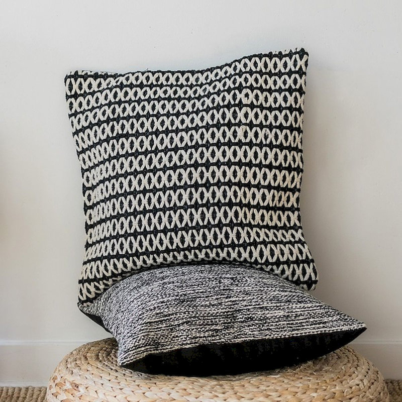 Black And White Patterned Cushion Cover, 20" W x 20" L